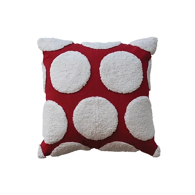 Hello Honey® 18" x 18" Square Red & White Cotton Slub Pillow with Tufted Dots