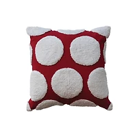 Hello Honey® 18" x 18" Square Red & White Cotton Slub Pillow with Tufted Dots
