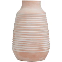 15" Pink Whitewashed Ribbed Terra Cotta Vase