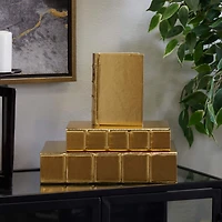 CosmoLiving by Cosmopolitan Gold Faux Leather Faux Book Box with Metallic Finish Set
