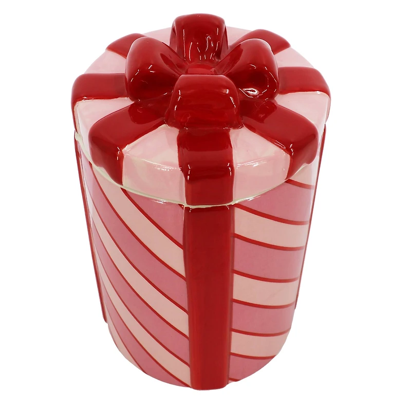 8.5" Pink & Red Striped Gift Ceramic Container with Lid by Ashland®