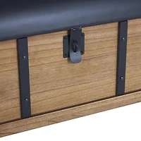 Brown Studded Storage Trunk with Black Metal Arched Tops & Vertical Strips Set
