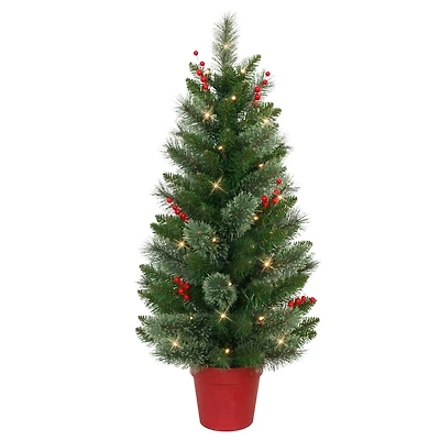 2 Pack 3.5ft. Pre-Lit Faux Cashmere Artificial Potted Christmas Tree, Warm White LED Lights