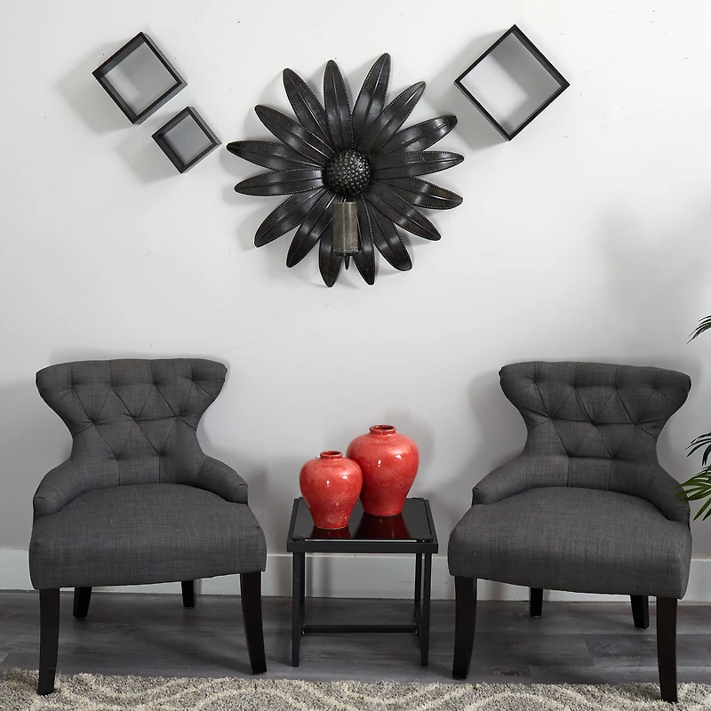 30" x 30" Brushed Metal Daisy Flower Sconce Candle Holder Wall Art Decor