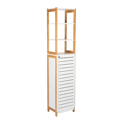 Organize It All Rendition 68" White 6-Shelf Bamboo High Cabinet