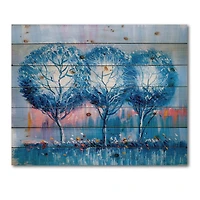 Designart - Colourful Trees Impressionist Landscape III - Modern Print on Natural Pine Wood