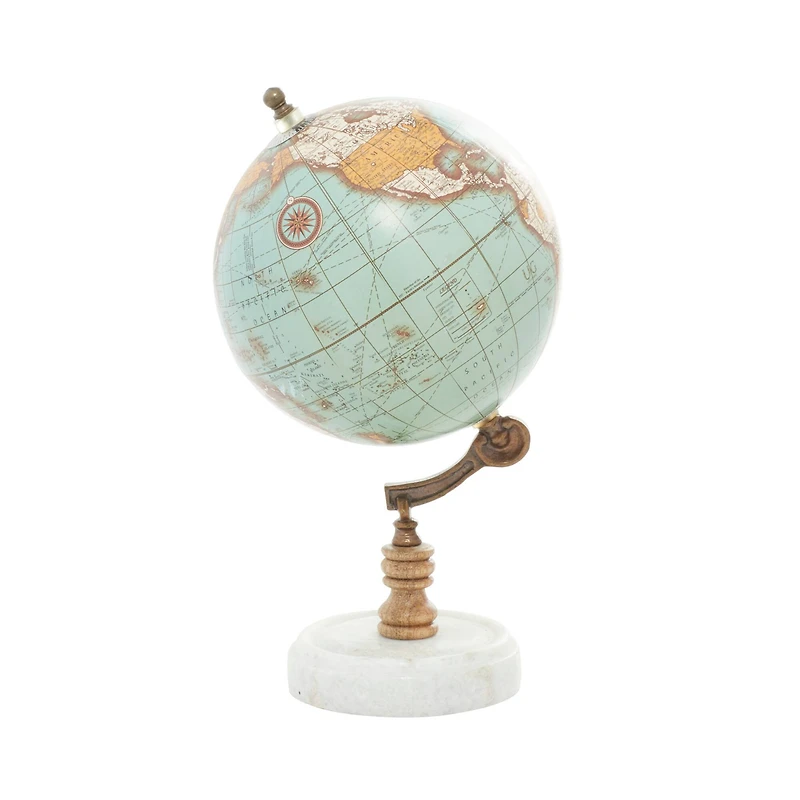 11" Aquamarine Marble & Wood Contemporary Globe