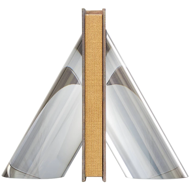 7" Silver Crystal Geometric Pyramid Shaped Bookends Set