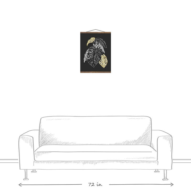 Gold & Silver Monstera Teak Hanging Canvas