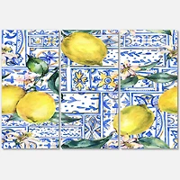 Designart - Lemon Ornament On Blue Geometrical Pattern I
