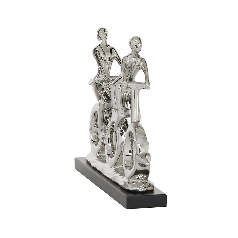 18" Silver Porcelain Cyclists Sculpture