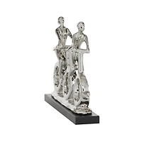18" Silver Porcelain Cyclists Sculpture