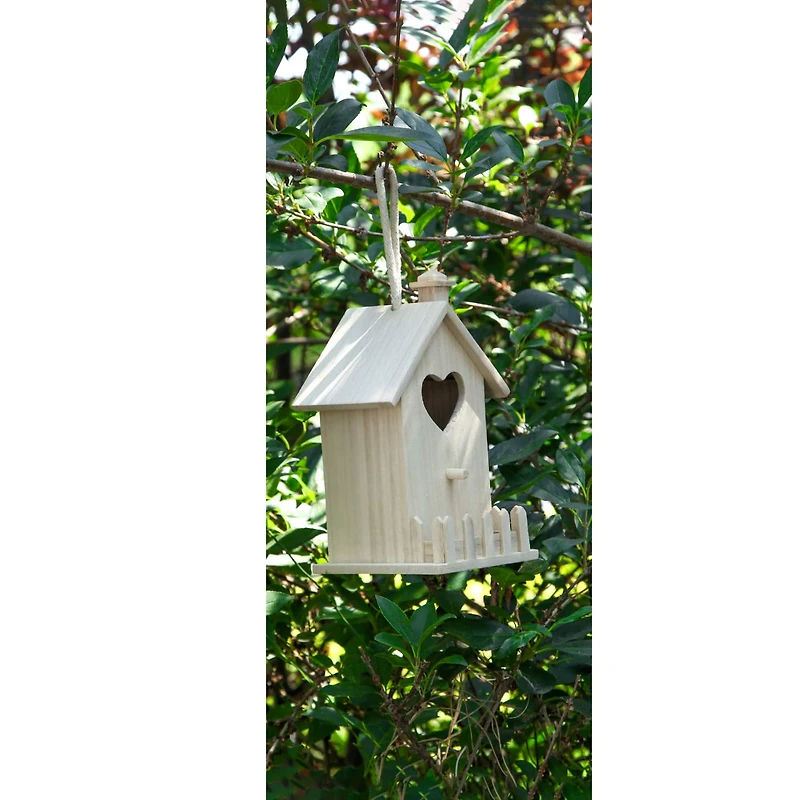 6 Pack: 8" Heart & Fence Wood Birdhouse by Make Market®