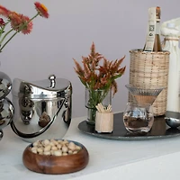 Hello Honey 1-Quart Stainless Steel Double-Wall Ice Bucket with Handle and Curved Lid, Brushed Nickel Finish