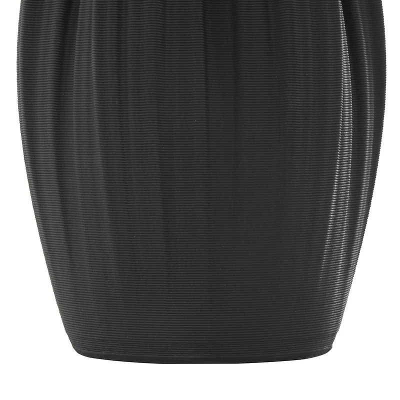 Black Contemporary Abstract Ribbed Ceramic Tulip Vase