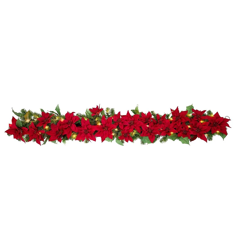 Haute Décor 6ft. Pre-Lit LED Poinsettia Garland