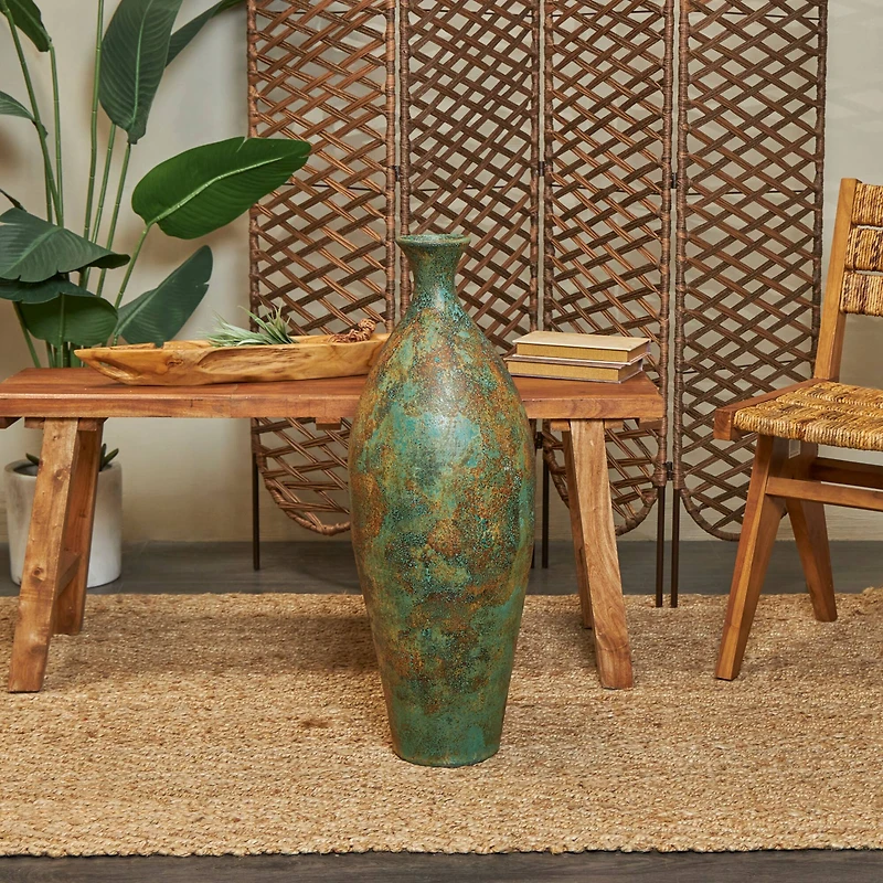 2.5ft. Green Ceramic Tall Distressed Antique Style Vase
