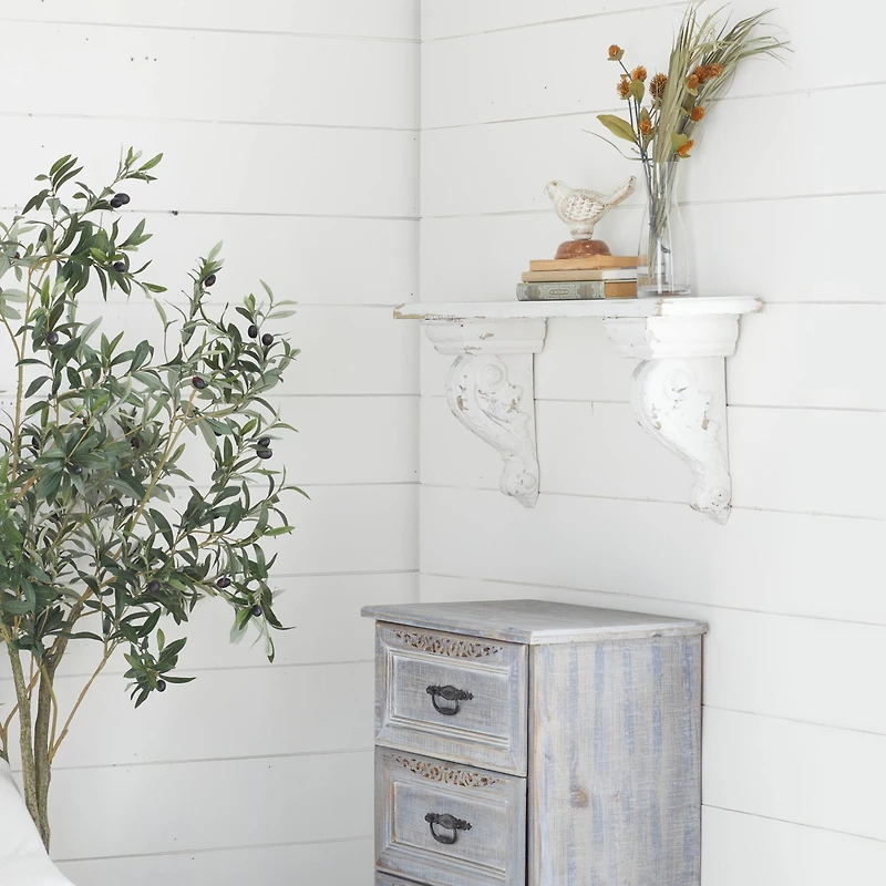White Wood Farmhouse Wall Shelf