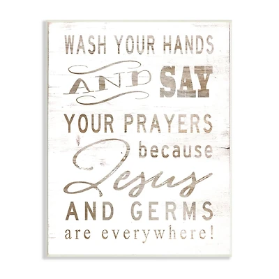 Stupell Industries White Wood Look Jesus And Germs Are Everywhere Wash Your Hands Sign Wood Wall Plaque