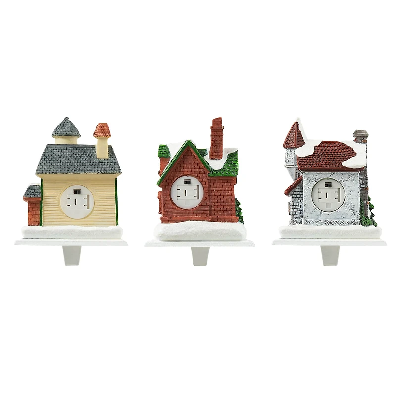Glitzhome® 6" Lighted House Stocking Holder Set