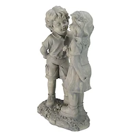 18.5" Weathered Gray Stone Boy & Girl First Kiss Outdoor Garden Statue