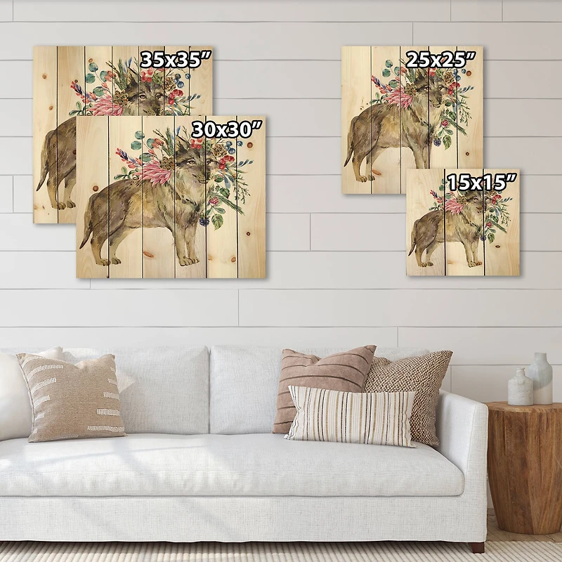 Designart - Wolf With Woodland Flowers