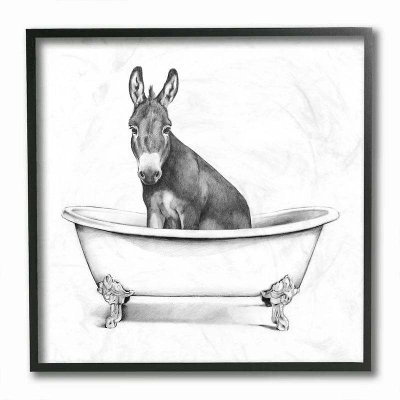 Stupell Industries Donkey in Claw Tub with Black Frame Wall Accent