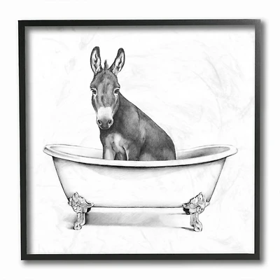 Stupell Industries Donkey in Claw Tub with Black Frame Wall Accent