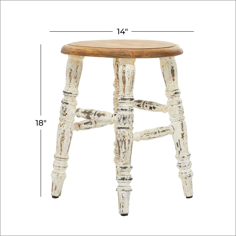 18" White Wood Farmhouse Stool