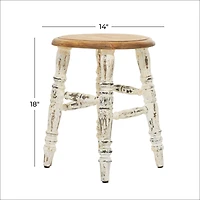 18" White Wood Farmhouse Stool