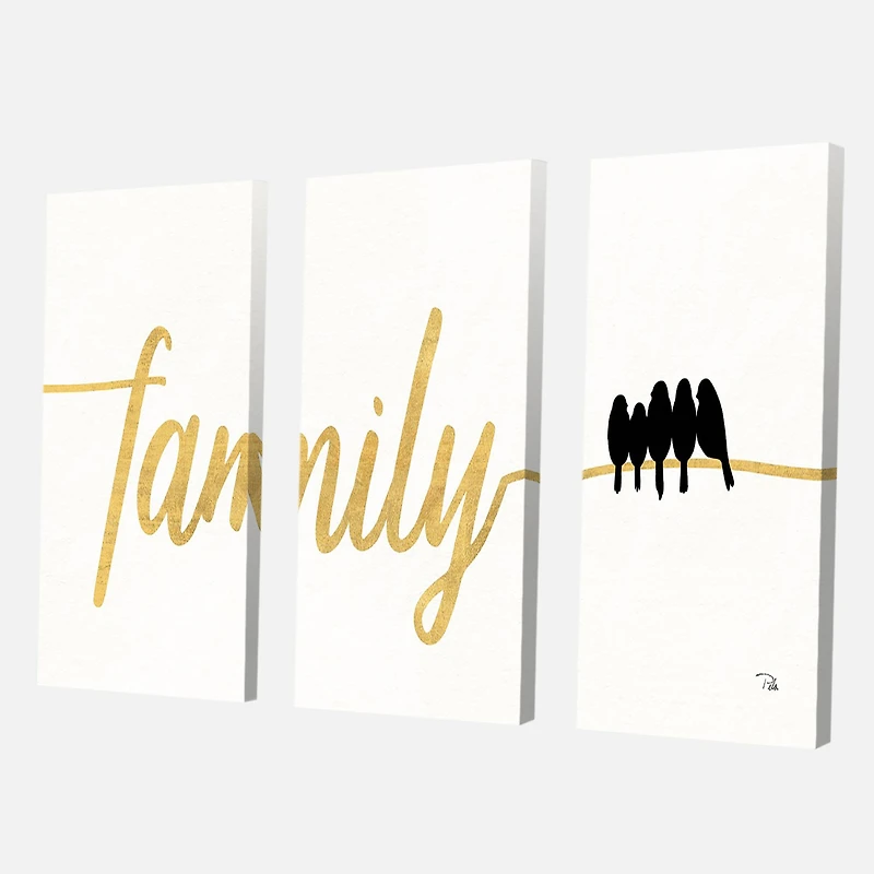 Designart - Family of Birds on Gold Words II
