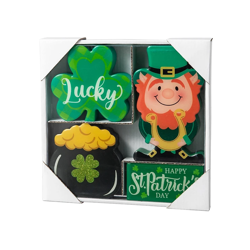 Glitzhome® St. Patrick's Shamrock, Pot of Gold & Leprechaun Table Décor Set