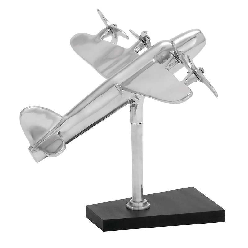 Silver Aluminum Sculpture, Airplane 11" x 12" x 16"