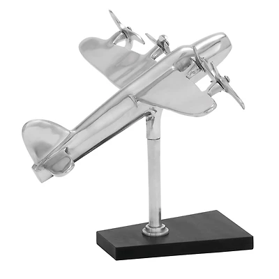 Silver Aluminum Sculpture, Airplane 11" x 12" x 16"