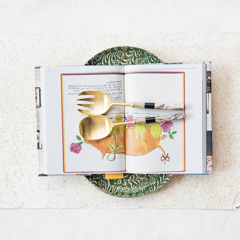 Hello Honey® 11" Stainless Steel Salad Servers with Marbled & Mango Wood Handles