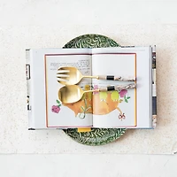 Hello Honey® 11" Stainless Steel Salad Servers with Marbled & Mango Wood Handles