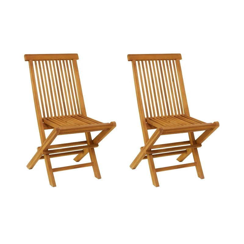 36" Brown Teak Wood Folding Outdoor Dining Chair Set