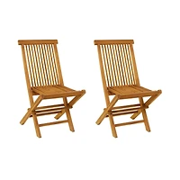 36" Brown Teak Wood Folding Outdoor Dining Chair Set