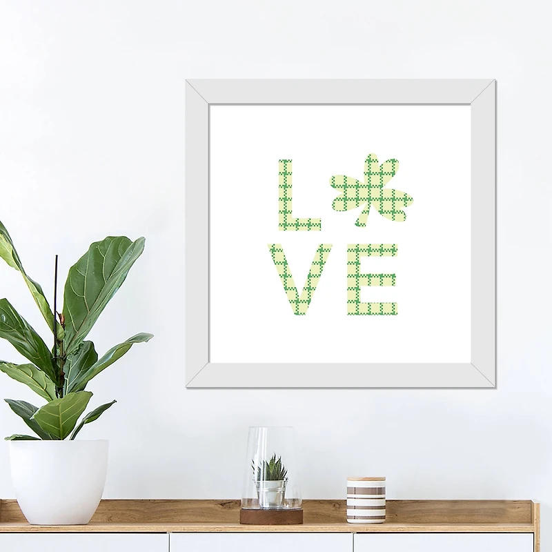 Love Clover 16" x 16" White Framed Print Under Plexiglass