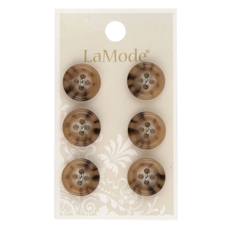 LaMode® 5/8" Beige & Stripe 4-Hole Buttons, 6ct.