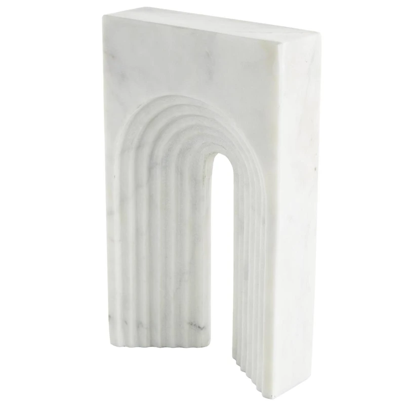 11" White Grooved Marble Rectangular Arch Sculpture