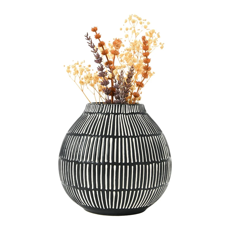 Hello Honey® 6" Black & White Debossed Stoneware Vase