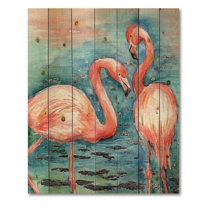 Designart - Pink Flamingos In Blue Water I