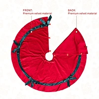 Glitzhome® 48"D Red Velvet Christmas Tree Skirt with Bows