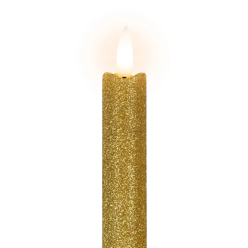 12" Gold Glittered Flameless Taper Candles, 2ct.
