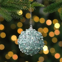 3.5" Green Glitter and White Beads Shatterproof Christmas Ball Ornament