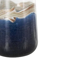 Dark Blue Glass Abstract Textured Swirl Decorative Vase Set with Gold & Cream Accents