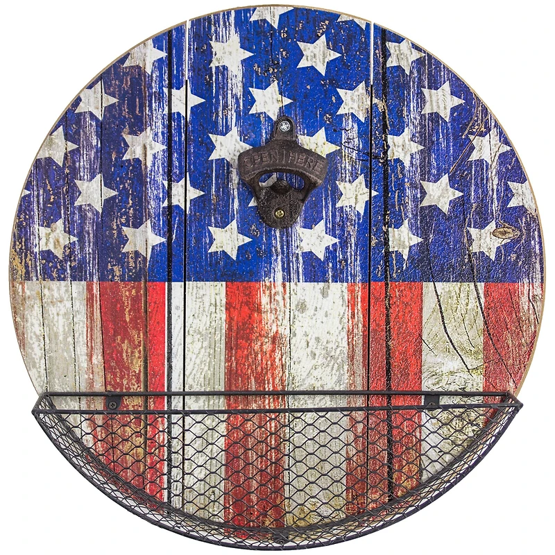 American Flag Bottle Opener & Cap Catcher Wall Décor
