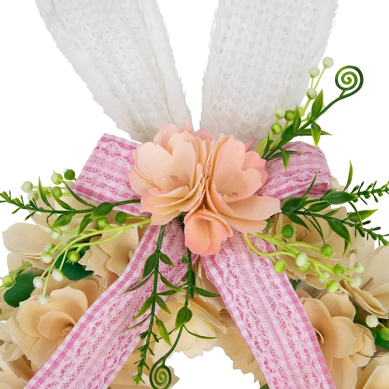 18" Wooden Floral Artificial Easter Wreath with Rabbit Ears & Paws