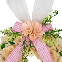 18" Wooden Floral Artificial Easter Wreath with Rabbit Ears & Paws